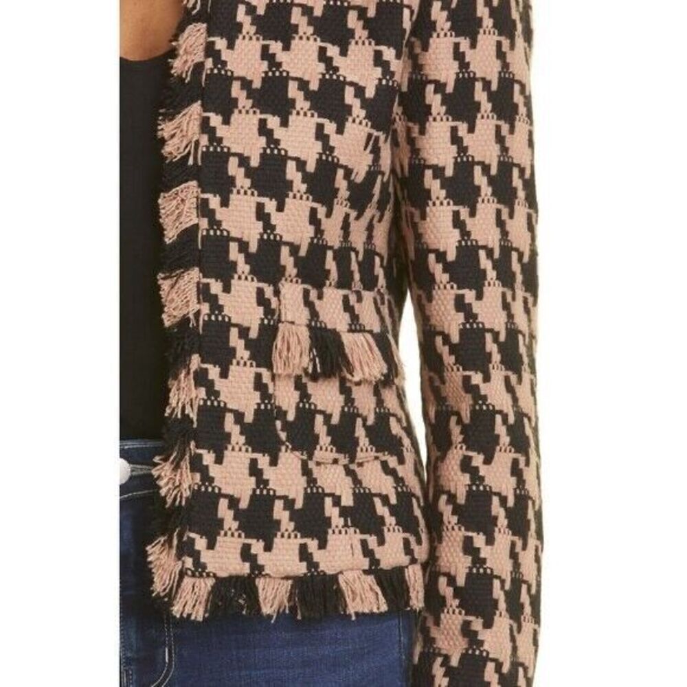 NWT L'AGENCE Angelina Houndstooth Open Front Blazer in Cappuccino Black Brown - Picture 4 of 16
